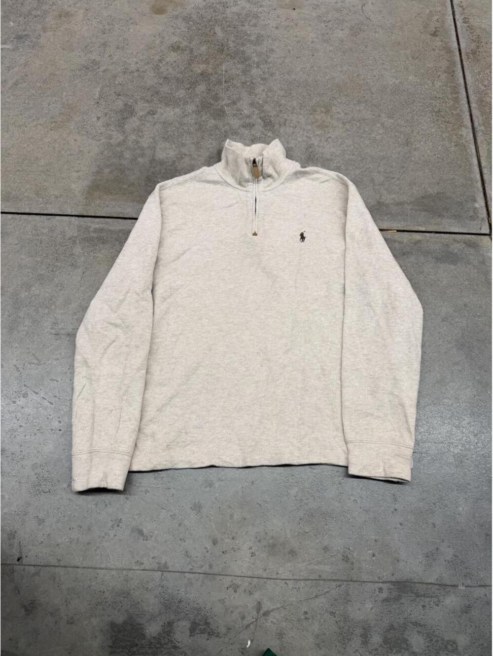 vintage polo ralph lauren beige and navy quarter zip sweater size medium